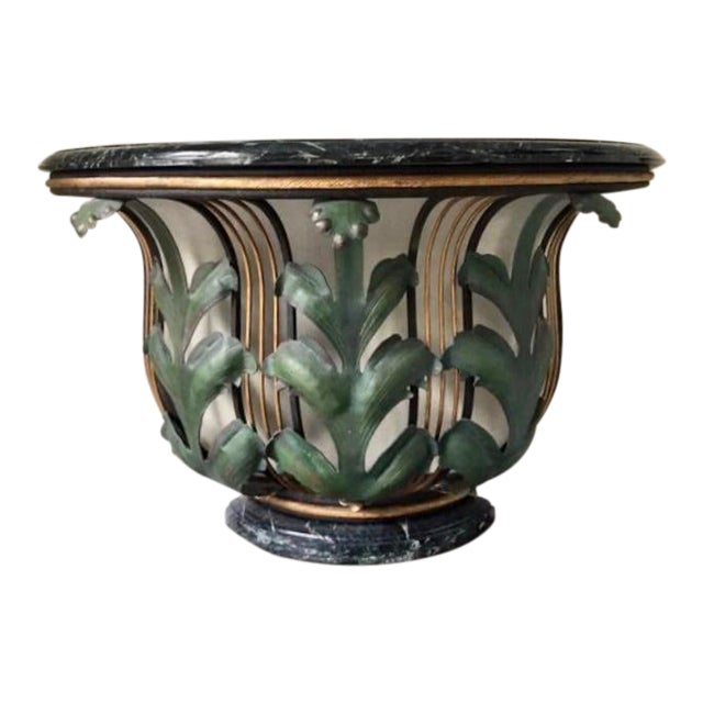 1950s Art Deco Wrought Iron and Marble Console Table For Sale