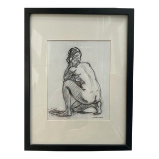Contemporary Original Charcoal Nude Figure Study by Thor Wickstorm, Framed For Sale