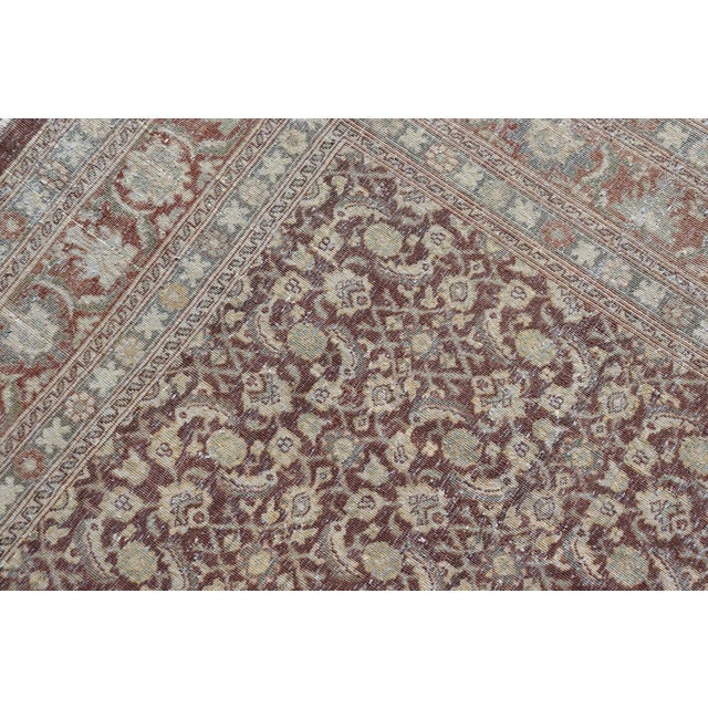 Early 20th Century Persian Tabriz Antique Rug in Herati Design in Dark Arginine Blue and Tan For Sale - Image 12 of 13