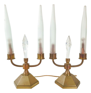 Vintage Brass and Glass Candle Lamps, 1950s, Set of 2