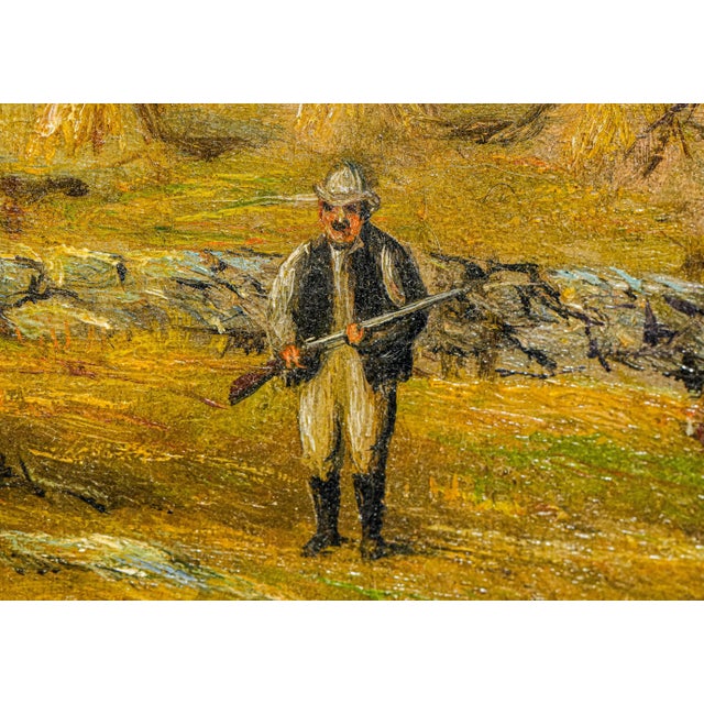 Nice Antique Framed Oil Painting Dog Country Hunting Scene Artist Signed Home Wall Decor For Sale - Image 9 of 18