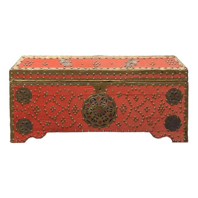 Oriental Velvet Chest Brass Box, 1965 For Sale