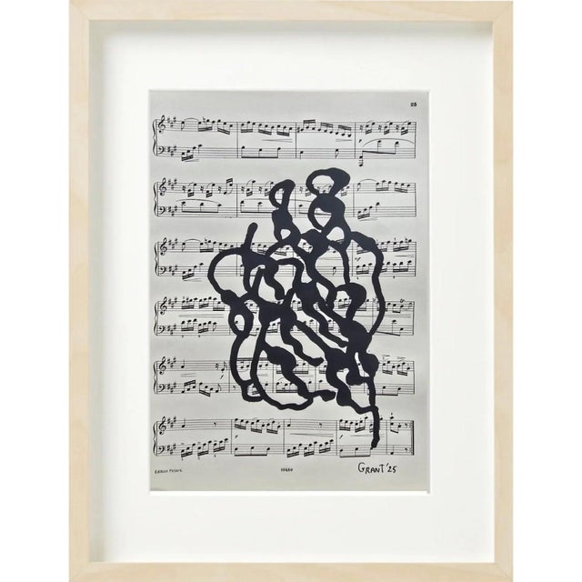 14.6" by 17.3" Natural Wood Shadow Box Framed Original Drawings 'Black and White Floral Abstractions on Music Score Sheets' #4 - Wall Gallery For Sale - Image 6 of 11