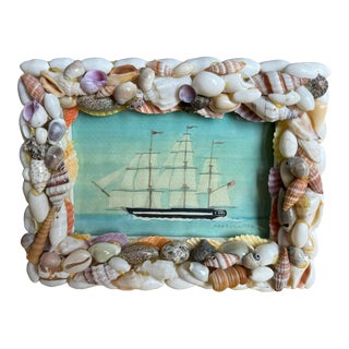 Mary Maguire Ship, Hand-Watercolored and Signed Original Print, Seashell Frame For Sale