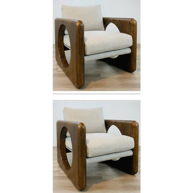 Mid-Century Modern Style Walnut Finished Club Chairs Pair For Sale - Image 9 of 9