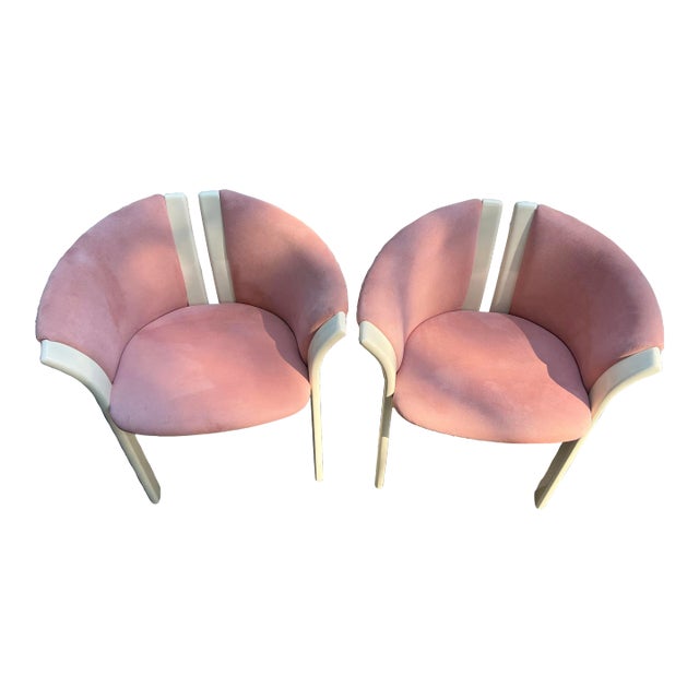 1980 PostModern Lacquer Pink Velvet Club Chairs - a Pair For Sale