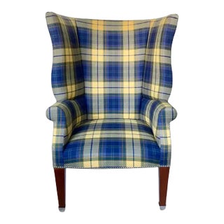 Ralph Lauren Custom Upholstered High Wing Back Hepplewhite Lounge Chair For Sale