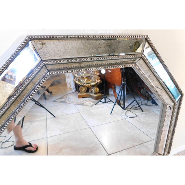 Silver Large Vintage Octagon Ornate Silver Hanging Wall Mirror For Sale - Image 8 of 10