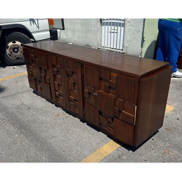 1970s Lane Stacatto Brutalist Lonmg Chest Manner of Paul Evans For Sale - Image 11 of 12