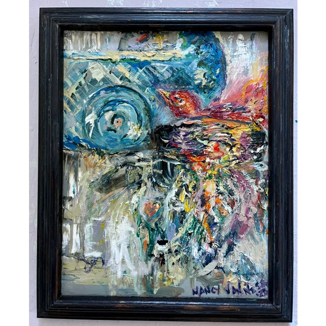 Ruby Red 'Bird on a Ladder', Framed, Oil Paintings, by Van Ness For Sale - Image 8 of 8
