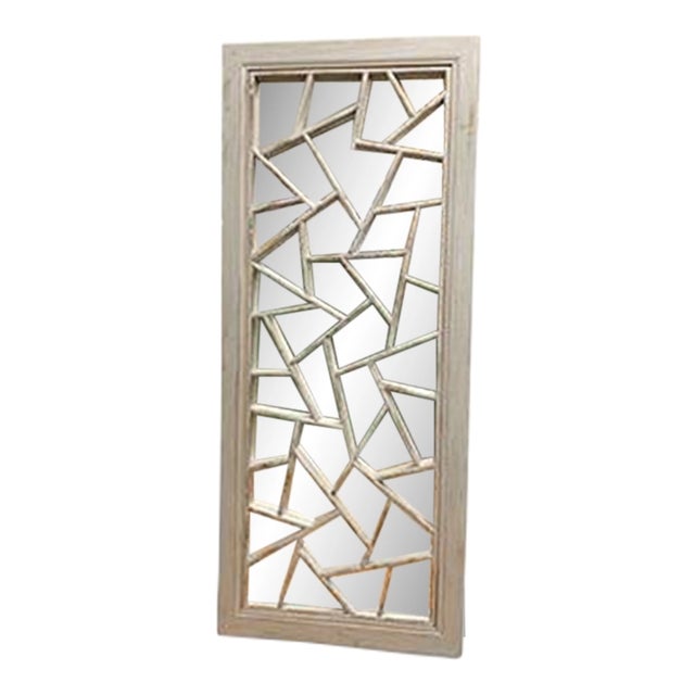 1980s Asian Ice Crack Panel Mirror-Silver For Sale