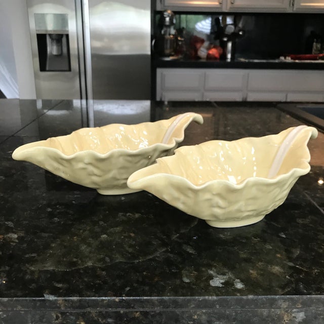 Mediterranean Vintage Bordallo Pinheiro Cabbage Leaf Sauce Bowls - A Pair For Sale - Image 3 of 9
