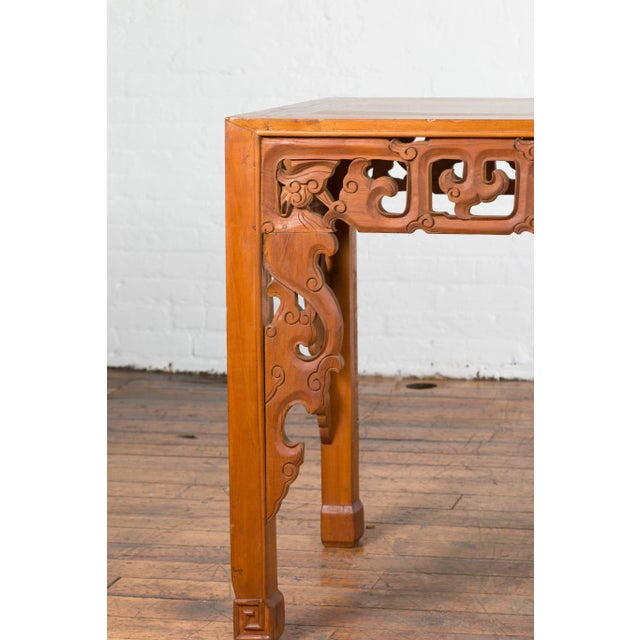 Vintage Chinese Style Indonesian Teak Wood Altar Table with Cloud-Carved Apron For Sale In New York - Image 6 of 13