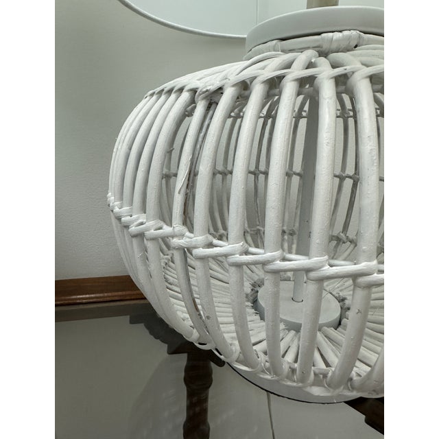 Lauren Ralph Lauren Lauren by Ralph Lauren White Rattan Table Lamps With White Shades - a Pair For Sale - Image 4 of 11