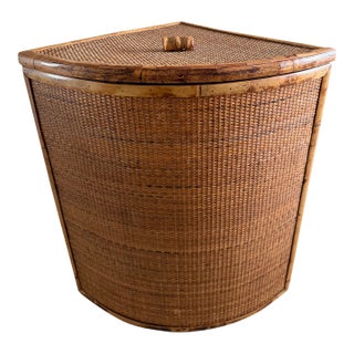 Rattan Corner Hamper Basket With Triangular Design For Sale