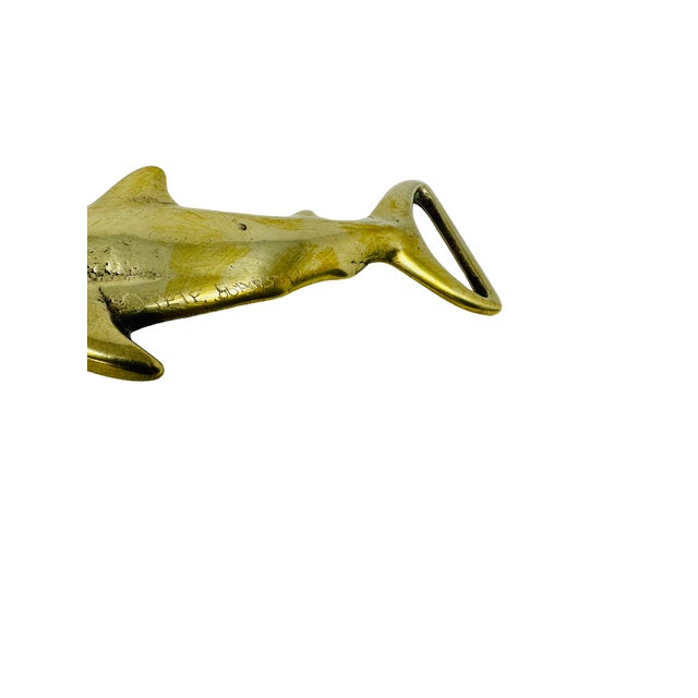 Vintage Signed Pete Johnston Brass Shark Belt Buckle Bottle Opener