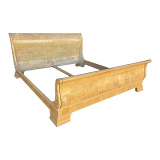 Vintage Henredon Charles X Collection King Sleigh Bed Light Burl Wood French For Sale