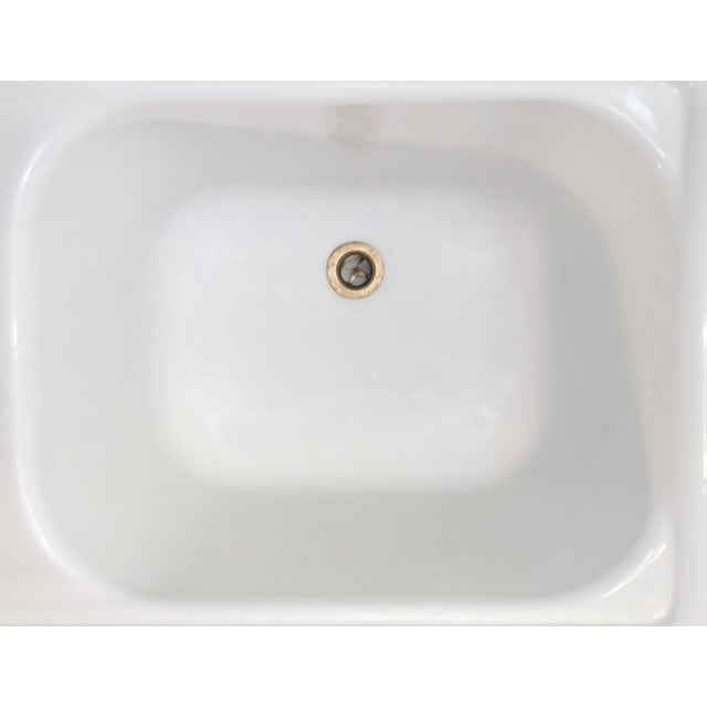 White Iconic 1957 Vintage Kohler Sea Cliff 50" Wide Double Basin Porcelain & Cast Iron Kitchen Sink For Sale - Image 8 of 18