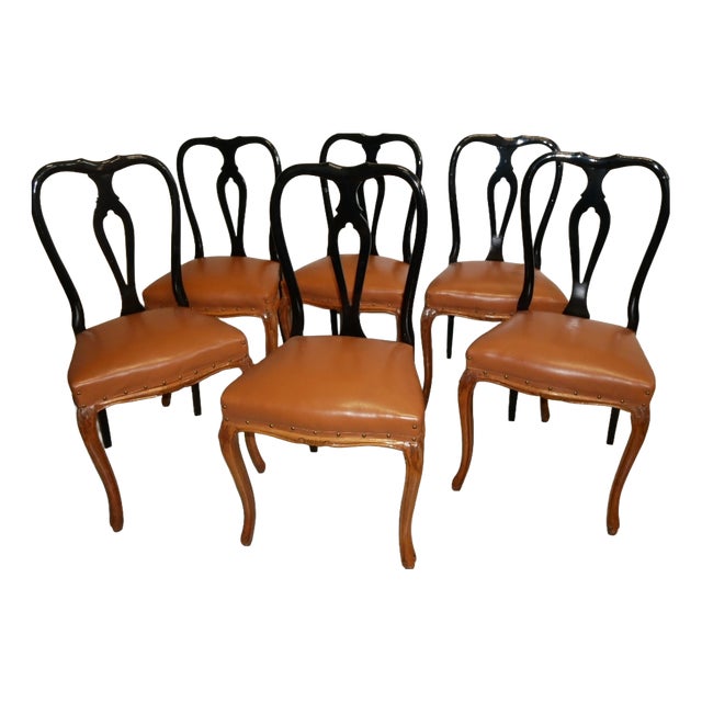 Vintage Italian Chippendale Style Chairs, 1940s, Set of 6 For Sale