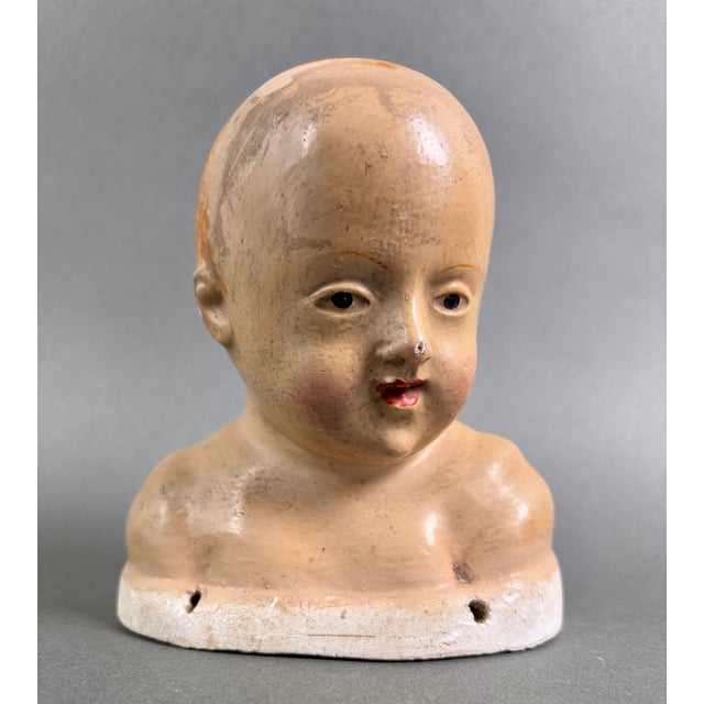 Paint Head of Baby Jesus in Polychrome Stucco, Tuscany, 18th Century For Sale - Image 7 of 10