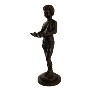 Vintage Classical Figurative Statue Holding Seashell on Round Base For Sale