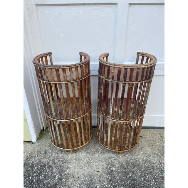 Unique Pair of Antique Bamboo and Rattan Side Tables For Sale - Image 4 of 8