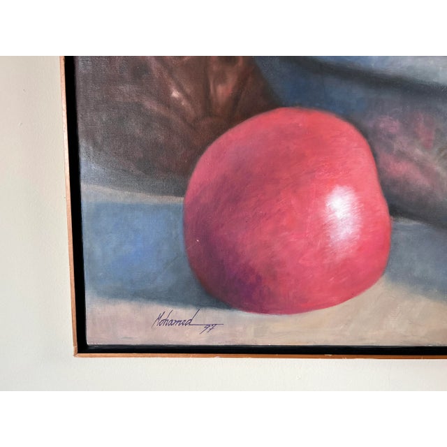 90's Venezuelan Mohamed " Still Life With Metals & Fruits " Oil Painting For Sale - Image 4 of 13