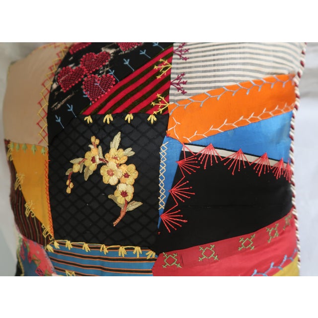 1870s Crazy Quilt Pillow 18 Inches 1 of 4 For Sale - Image 4 of 12