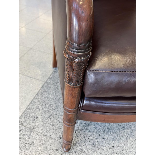 French Empire Armchairs in Brown Vegan Leather & Silk Velvet - A Pair For Sale - Image 13 of 18