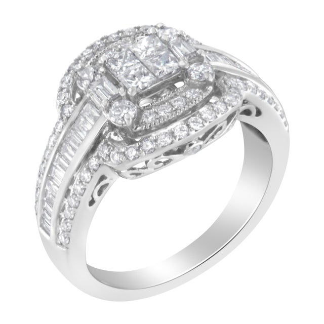 Contemporary 14KT White Gold Diamond Cocktail Ring (1 1/4 cttw, H-I Color, SI2-I1 Clarity) For Sale - Image 3 of 7