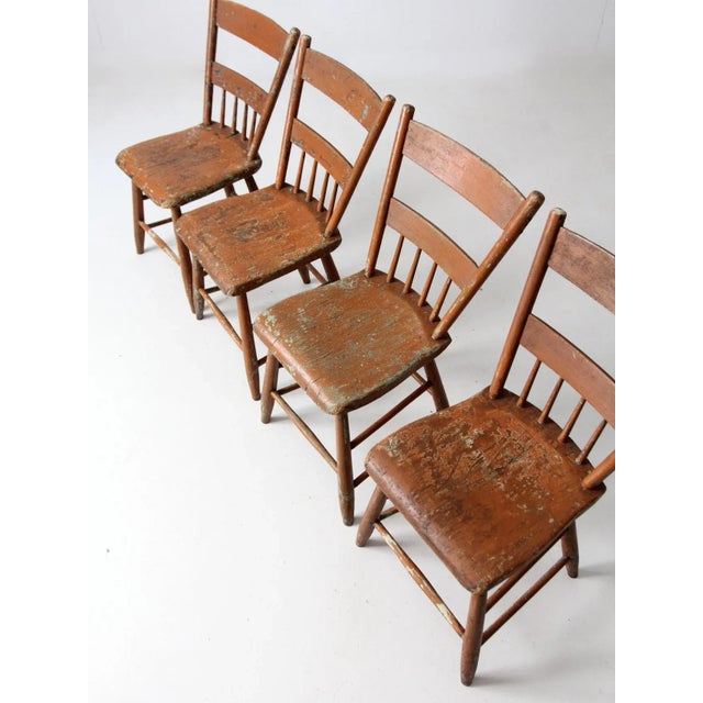 Burnt Orange Antique Primitive Dining Chairs Set of 4 For Sale - Image 8 of 12