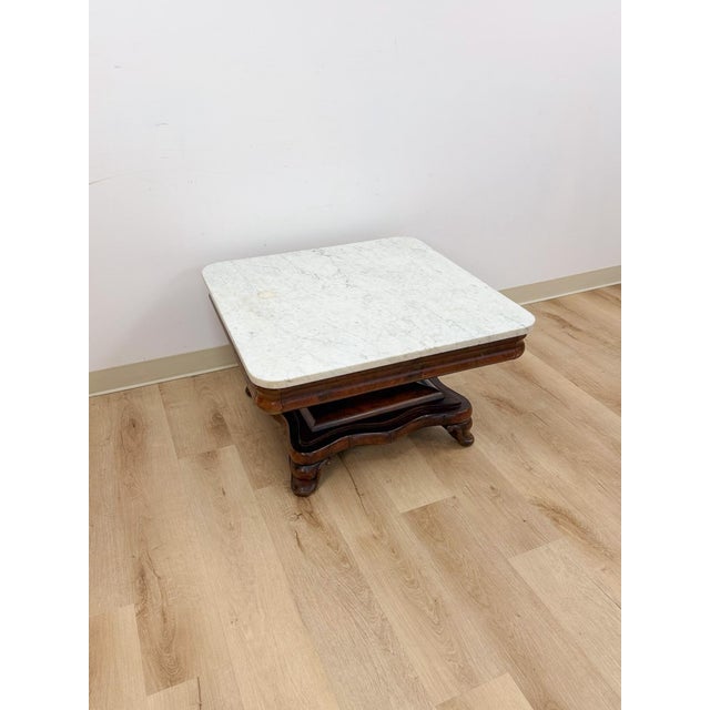 Antique Mahogany Marble Top Coffee Table Traditional Square Living Room For Sale In Tampa - Image 6 of 11