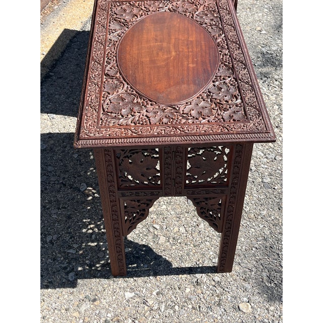 Mid 19th Century Anglo Indian Carved Folding Campaign Tables For Sale - Image 4 of 6