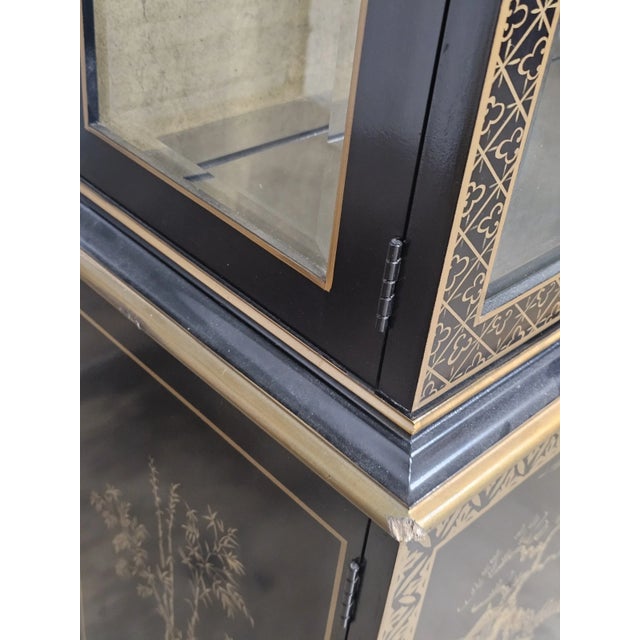 Late 20th Century Drexel Heritage Black Lacquer Et Cetera Chinoiserie China Cabinet Bookcase For Sale - Image 11 of 15