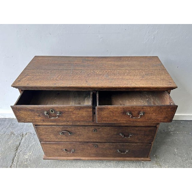 Wood Antique Georgian Oak Chest of Drawers with Swan Neck Handles, 1760s For Sale - Image 7 of 10