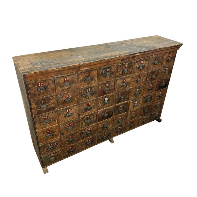 Wonderful large antique industrial bank of drawers with no less than 48 individual drawers. A beautifully timeworn piece...