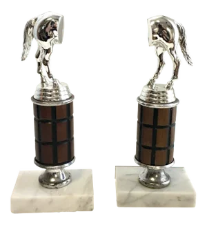 Vintage Equestrian Horse Trophy Bookends Marble Base- a Pair