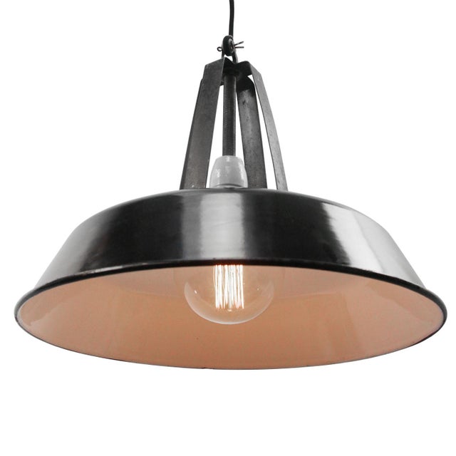 Industrial Vintage Industrial French Black Enamel Pendant Light For Sale - Image 3 of 6