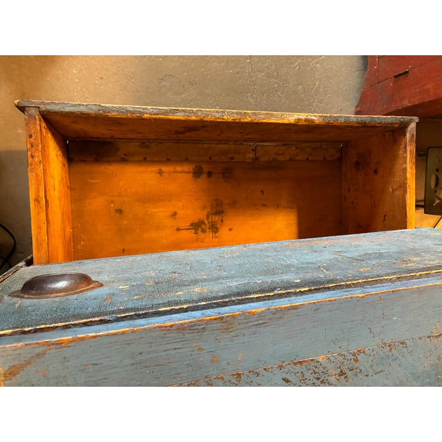 Blue Early American Blue Painted Chest of Drawers With Two Long Drawers, Ogee-Form Base in Front and Sides For Sale - Image 8 of 9