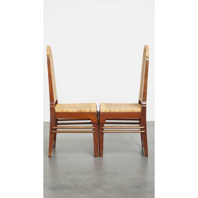 Art Deco Wooden Dining Room Chairs with Wicker Seats and Backrests, Set of 6 For Sale - Image 4 of 18