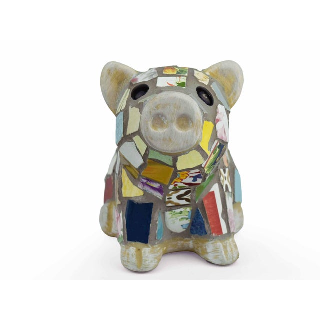 Late 20th Century Handcrafted Multicore Reclaimed Ceramic Pieces Mosaic Pig Garden Outdoor Figurine For Sale - Image 5 of 12