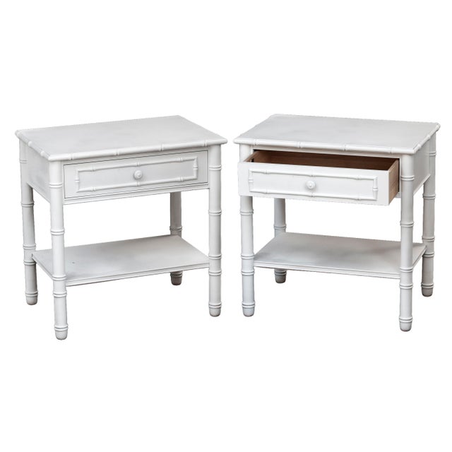 White 1960s Bamboo Painted Nightstands, Pair For Sale - Image 8 of 11