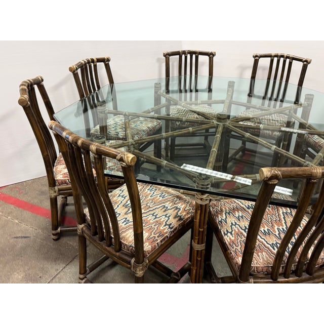 McGuire Furniture Late 20th Century Octagon Dining Table + Eight Dining Chairs, Set For Sale In San Francisco - Image 6 of 12