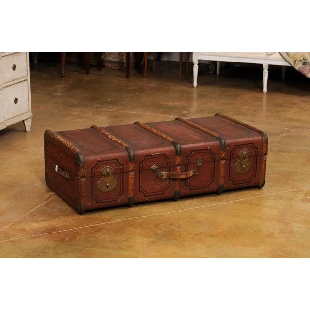 Italian 20th Century Italian Leather, Wood and Brass Travel Trunk For Sale - Image 3 of 12