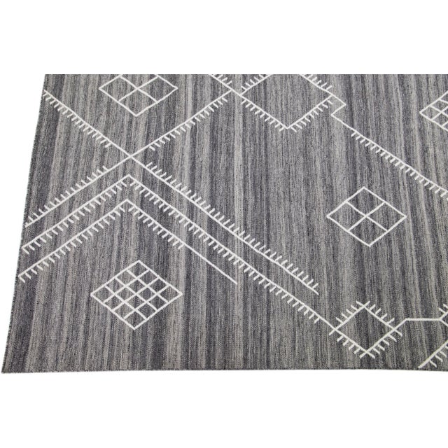 Contemporary Gray Flatweave Kilim Wool Rug With Coastal Design by Apadana For Sale - Image 4 of 7
