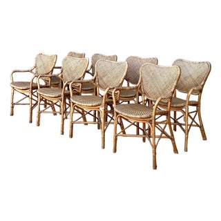 Vintage Palecek Woven Rattan “ Jordan” Dining Chairs - Set of 8 For Sale