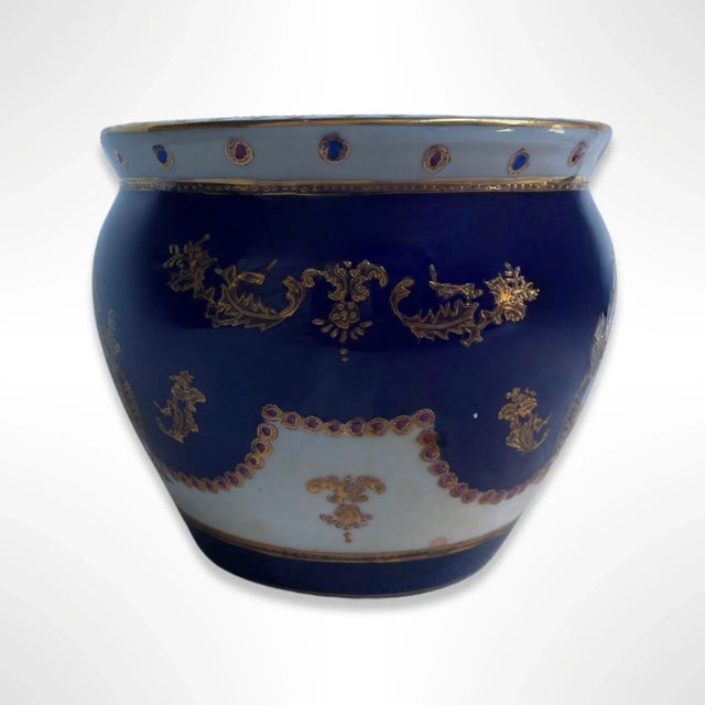 French Vintage French Limoges Cobalt Blue Porcelain Fish Bowl For Sale - Image 3 of 8