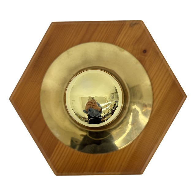 Vintage Hexagonal Wall Lamp with Pine Wood and Brass, 1970s For Sale