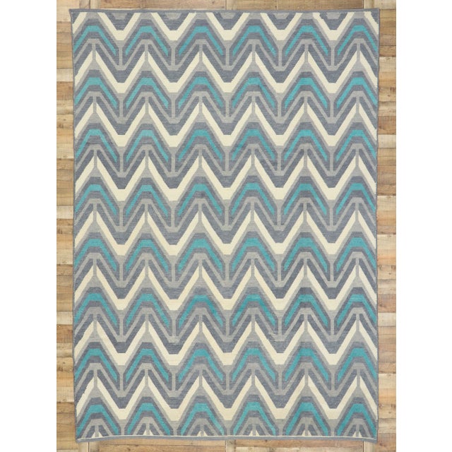 Gray 2010s Retro Chevron Moroccan Rug, 08’10 X 12'07 For Sale - Image 8 of 9