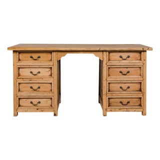 Teak Kneehole Desk with Eight Drawers and Custom Bleached Finish For Sale